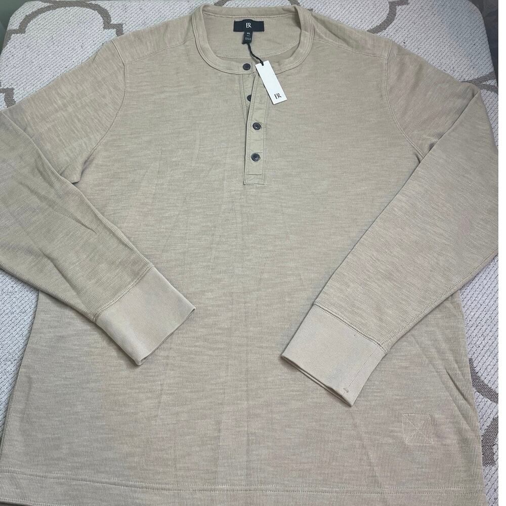 Banana Republic Slub Double-Knit Workwear Henley Shirt XL Tall NWT Khaki MSRP$70